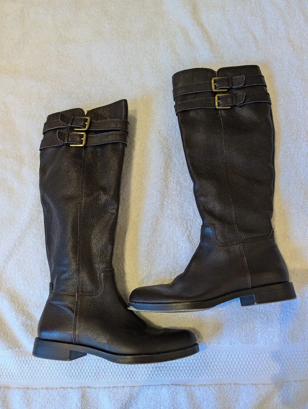 Franco Sarto Brown Pebble Leather Knee High Riding Boots Buckle 6.5M